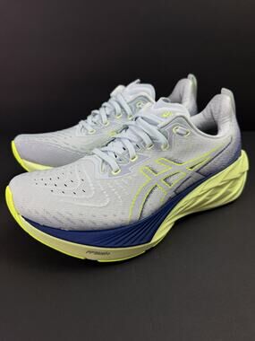 Asics Women's Light Gray Neon Yellow Blue Running Shoes